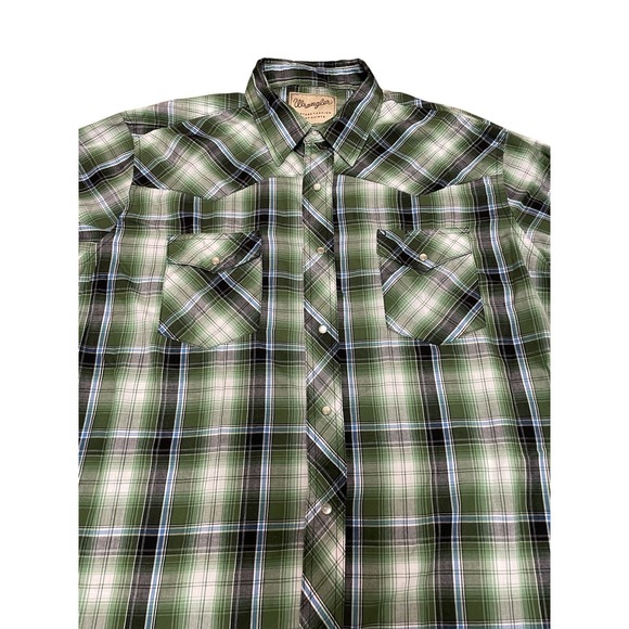 Pearl Other - Wrangler Wrancher Western Pearl snap Bush Popper Mens XL Green Plaid Long Sleeve